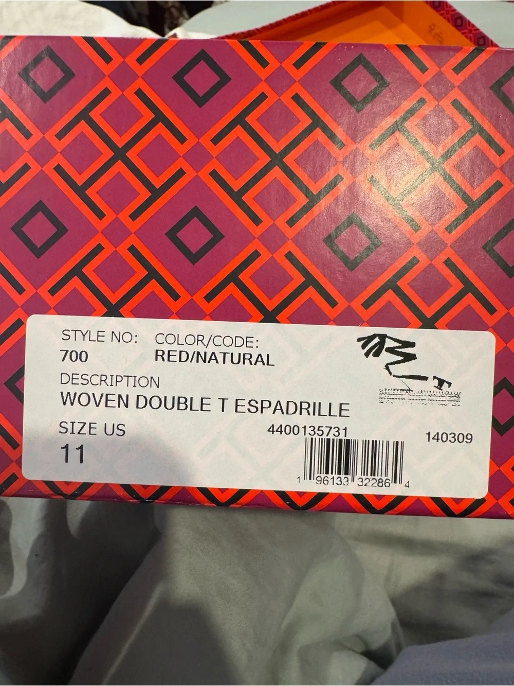 NIB Woven Double T Espadrille In Brilliant Red / Natural